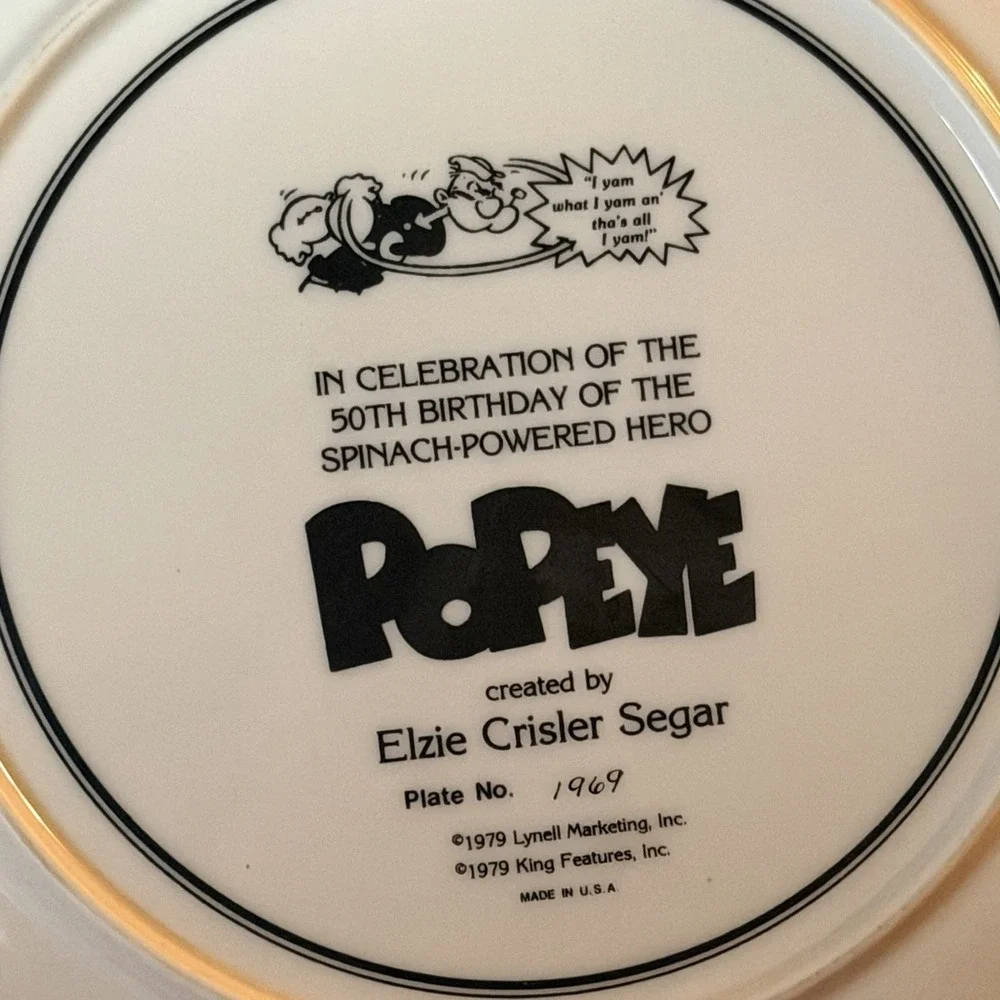 Vtg. 1979 Happy 50th Birthday Popeye Plate #1969 Made In USA Elsie Crisler Segar